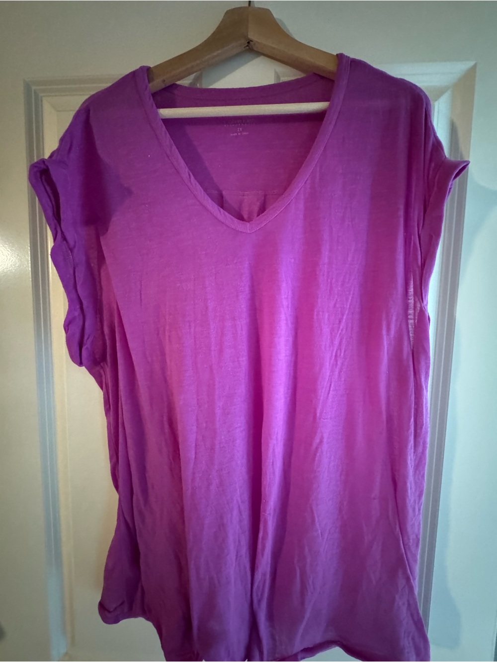 Sheer Relaxed V-Neck Women's Top in Magenta by Calvin Klein Performance 2x